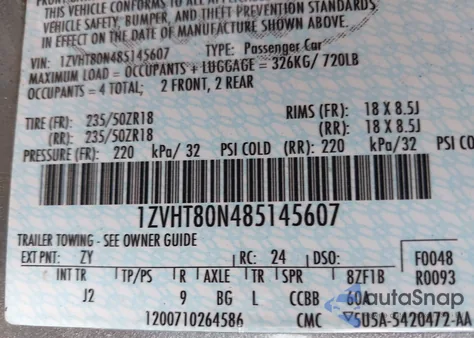 2008 Ford Mustang V6 Deluxe/V6 Premium z USA, uszkodzony, nr VIN 1ZVHT80N485145607